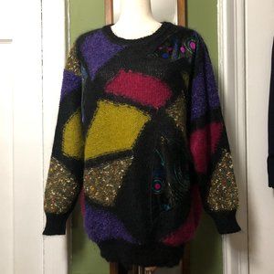 Vintage Premiere large black-multicolor mohair and velvet application